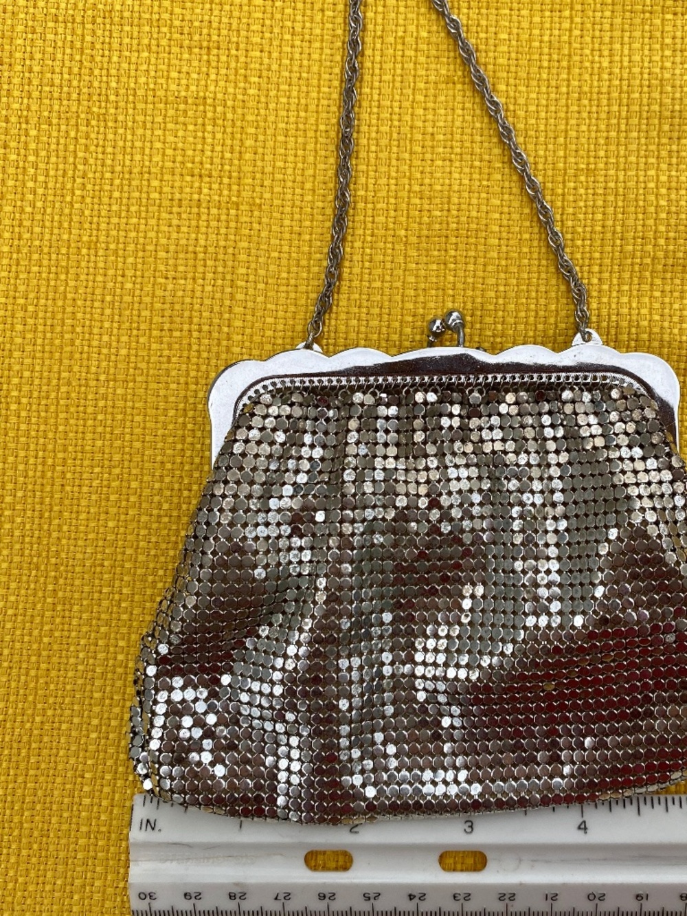 Whiting & Davis Vintage silver mesh evening bag 4" x 5"